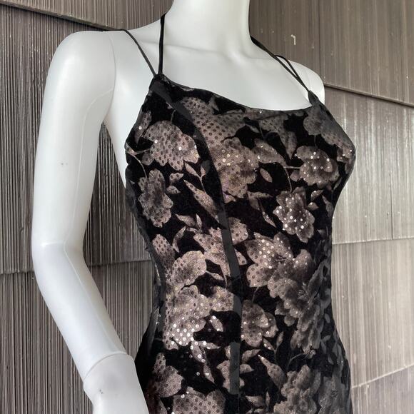 🔥VTG Y2K Fanny USA Whimsy Flocked Burnout Sequins Prom Evening Party Dress XS/S - Picture 3 of 16